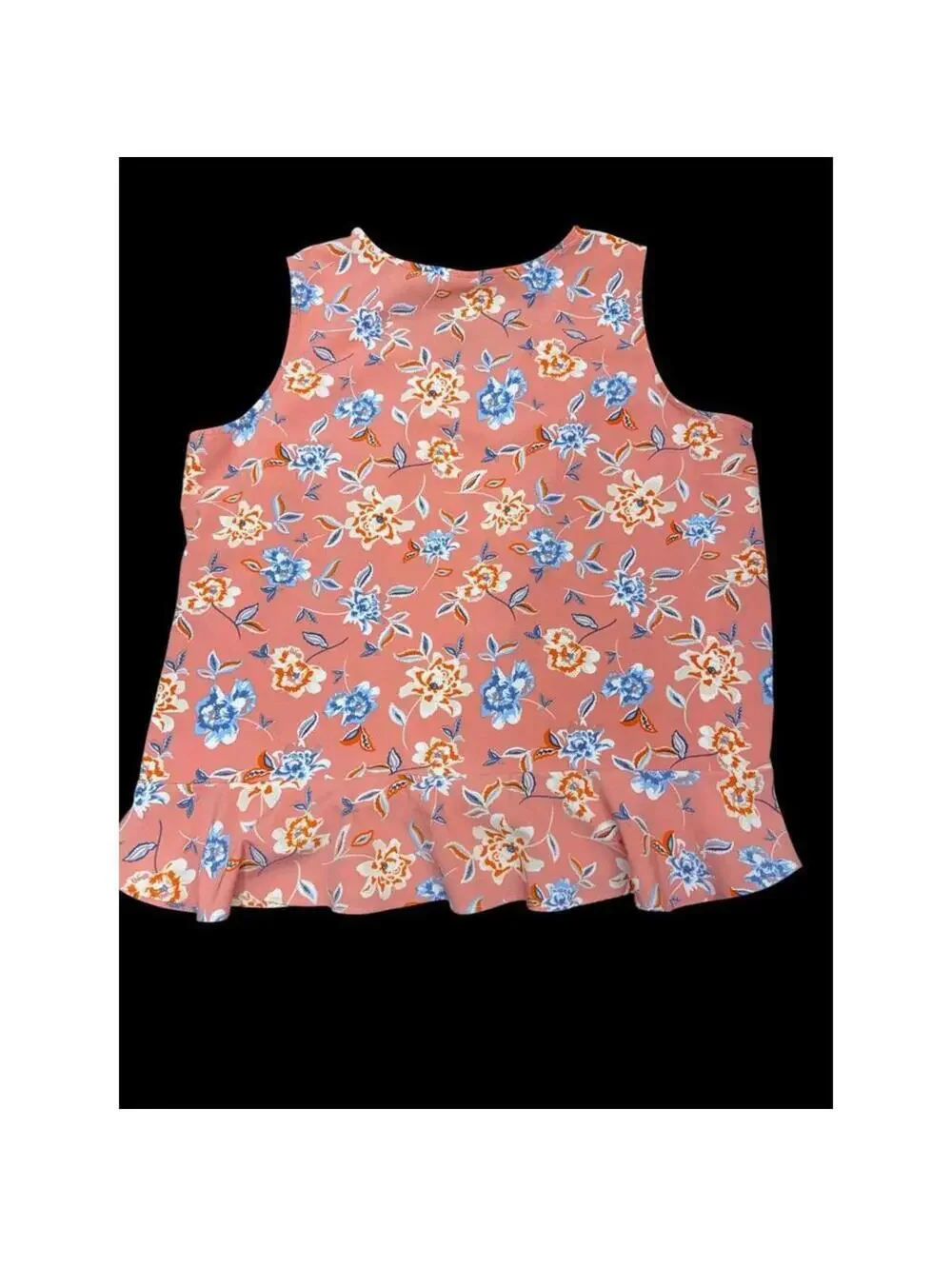 d&co Denim + Company Top Womens L Coral Pink Floral Sleeveless Ruffle Hem Tank
